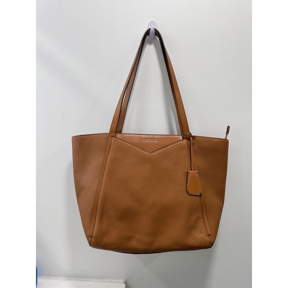 Michael Kors Whitney Tote Bag Womens NS Acorn Brown Pebbled Leather Large Zip